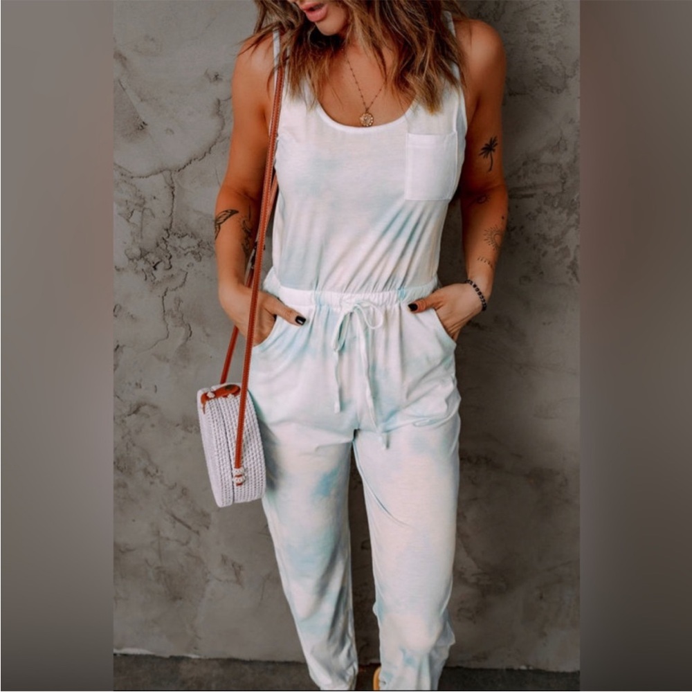 Cotton Candy Blue and White Jumpsuit New without tag
